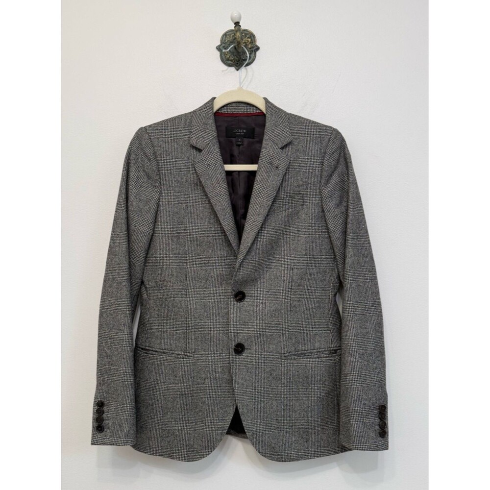 J Crew Ludlow Italian Wool Glen Plaid Blazer Women's Size 4 Black Gray Classic